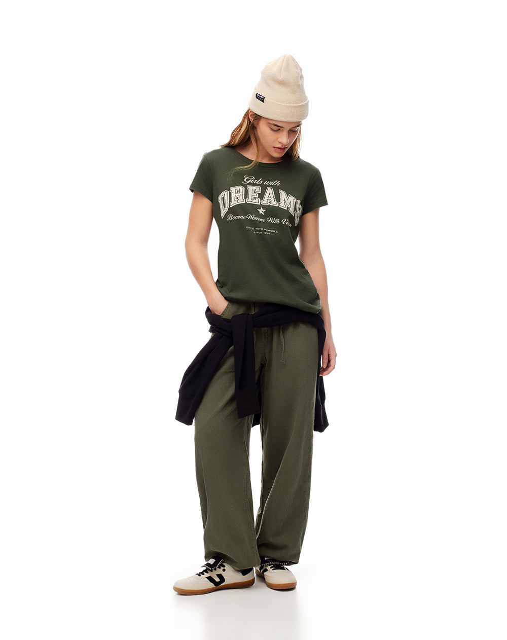 Camiseta regular fit manga 3/4 verde