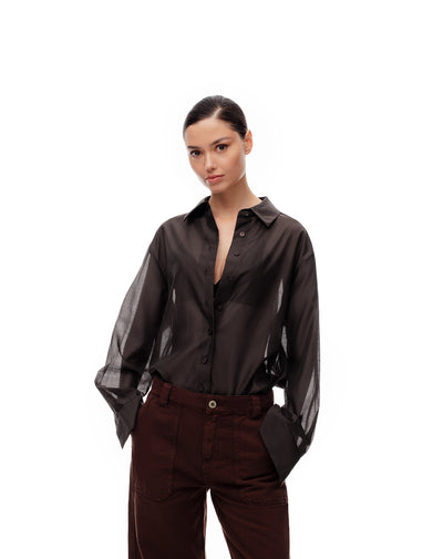 Camisa oversized fit manga larga chocolate