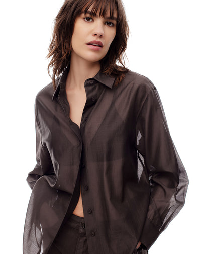 Camisa oversized fit manga larga chocolate