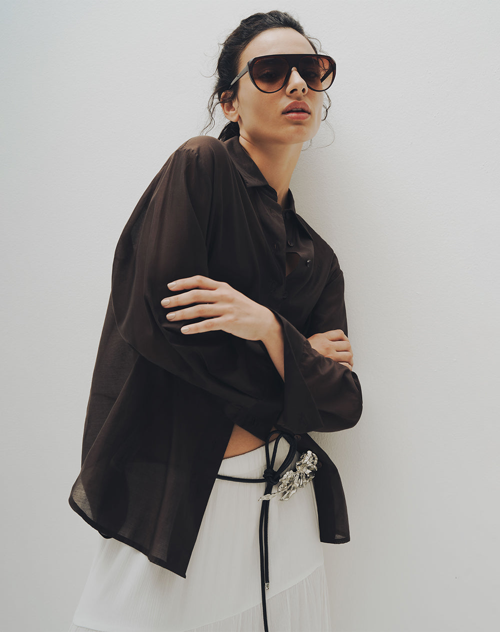 Camisa manga larga oversize chocolate mujer