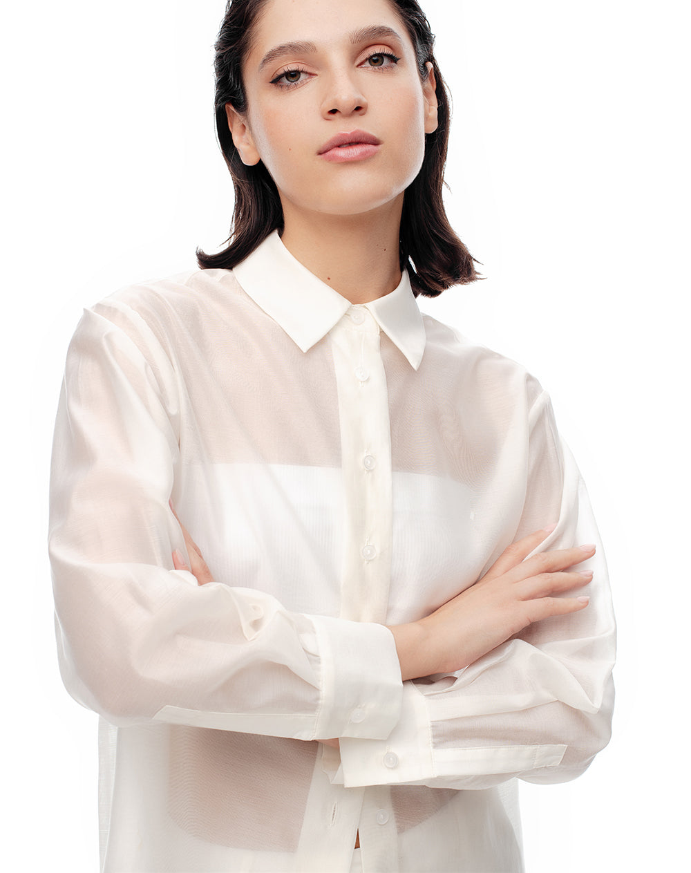 Camisa oversized fit manga larga habana