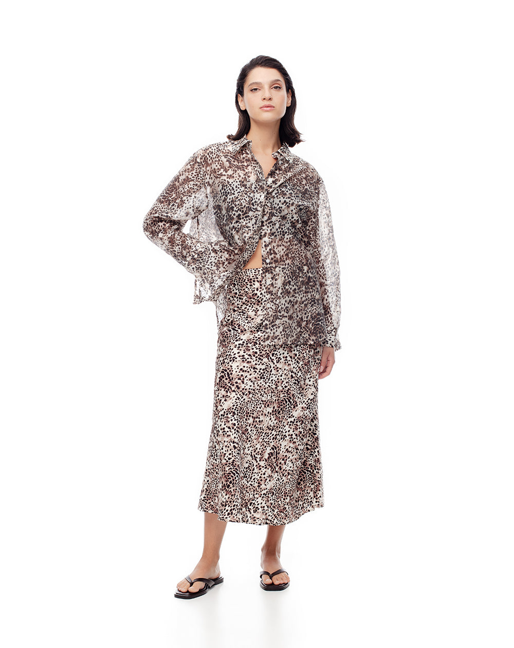 Camisa manga larga oversize print mujer