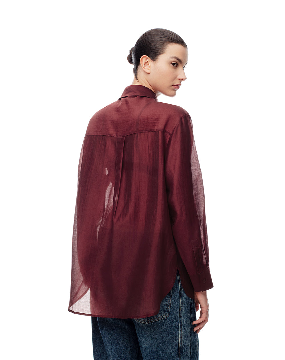 Camisa manga larga oversize vinotinto mujer