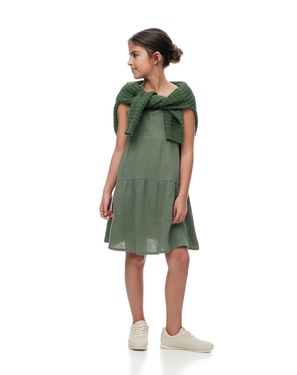 Vestido bloques algodón verde niña