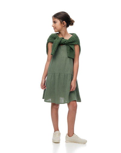 Vestido bloques algodón verde niña