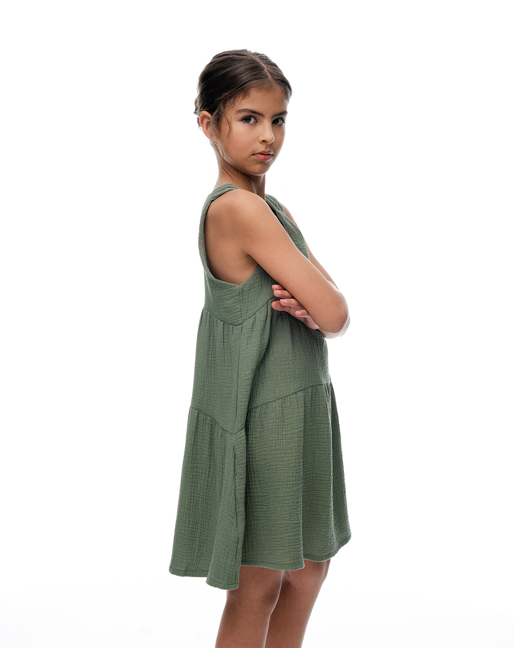 Vestido bloques algodón verde niña