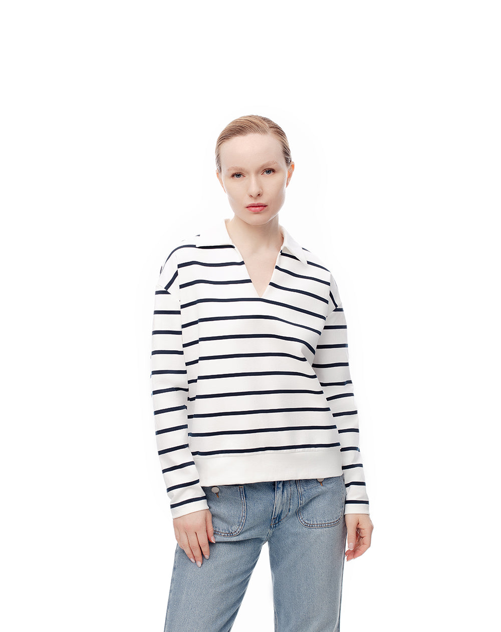 Polo loose fit blanco rayas