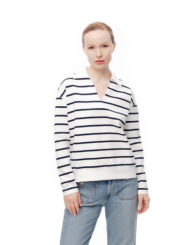 Camibuzo tipo polo oversize blanco rayas mujer