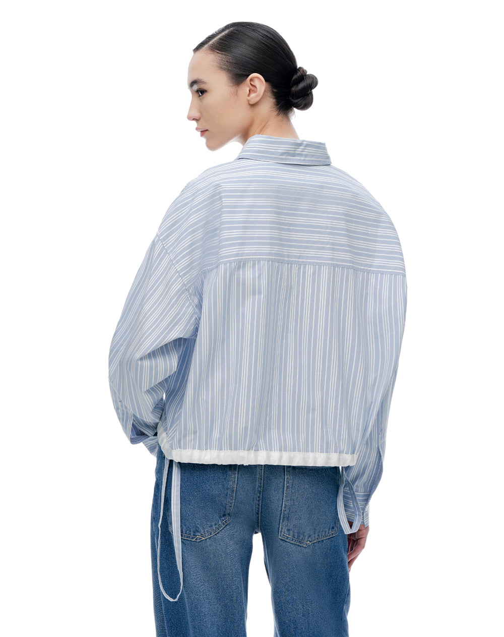 Camisa regular manga larga azul con rayas mujer