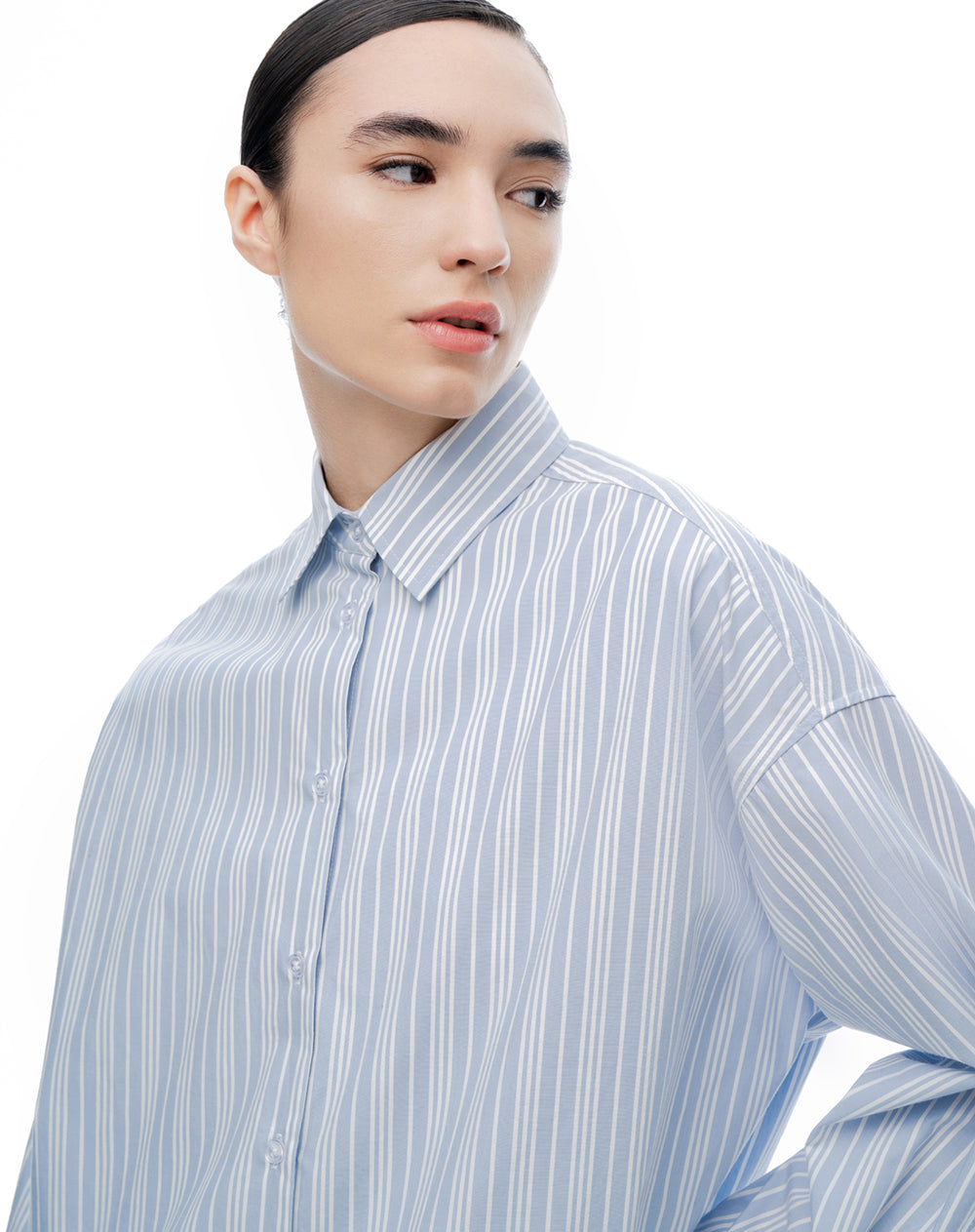 Camisa regular manga larga azul con rayas mujer