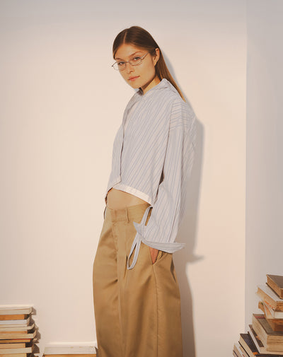 Camisa regular manga larga azul con rayas mujer