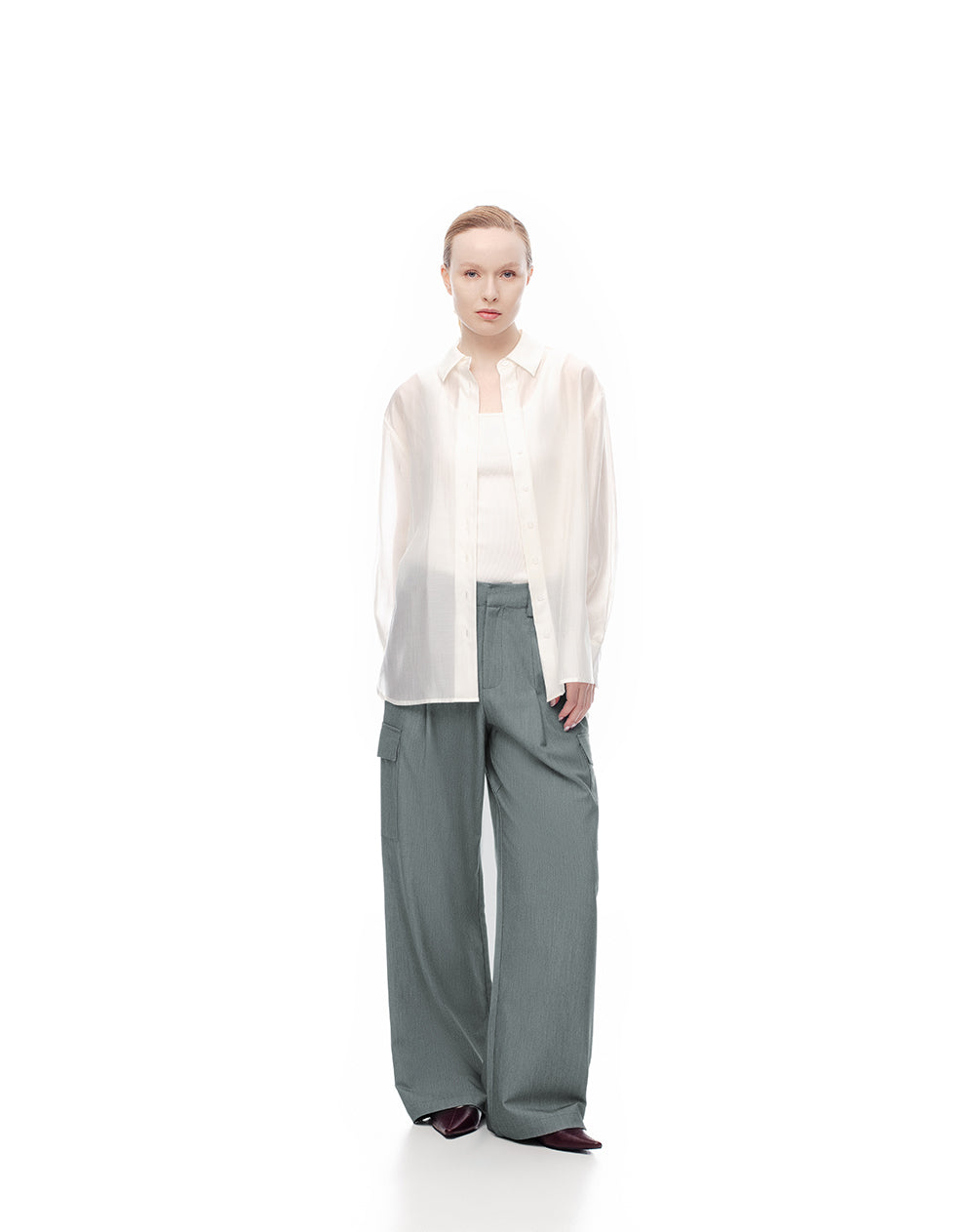 Pantalón loose fit tiro alto gris jaspe
