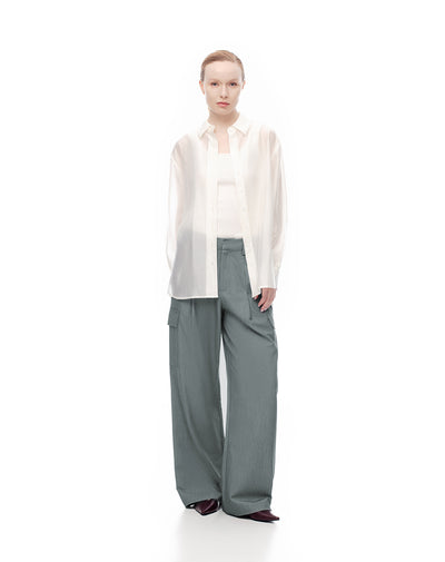 Pantalón cargo wide leg tiro alto gris mujer