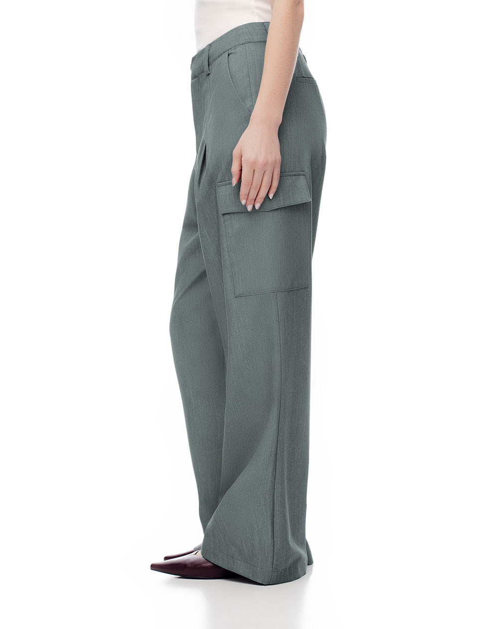 Pantalón cargo wide leg tiro alto gris mujer