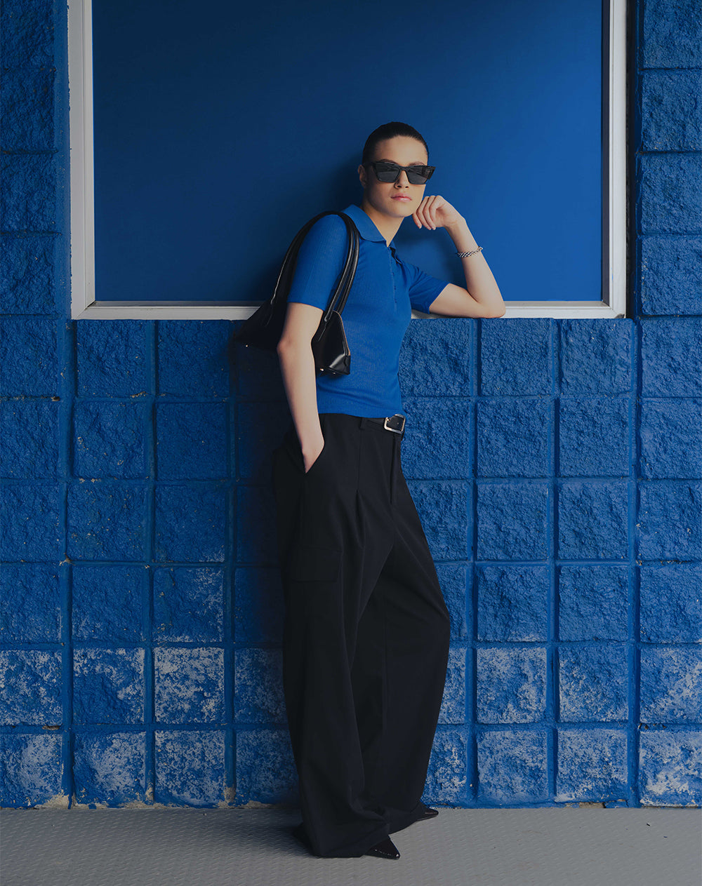 Pantalón cargo wide leg tiro alto negro mujer
