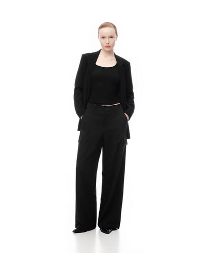 Pantalón cargo wide leg tiro alto negro mujer