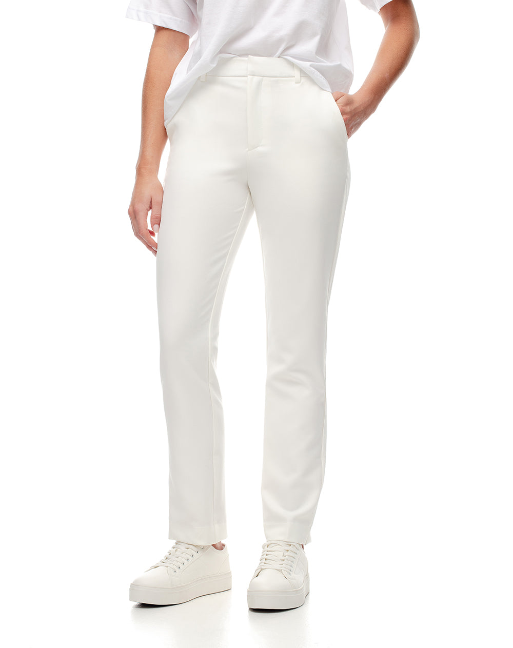 Pantalón regular fit tiro alto blanco