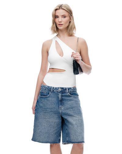 Body asimétrico cut out blanco mujer