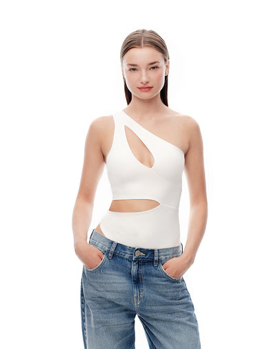 Body asimétrico cut out blanco mujer