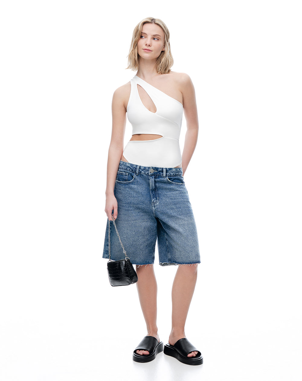 Body asimétrico cut out blanco mujer