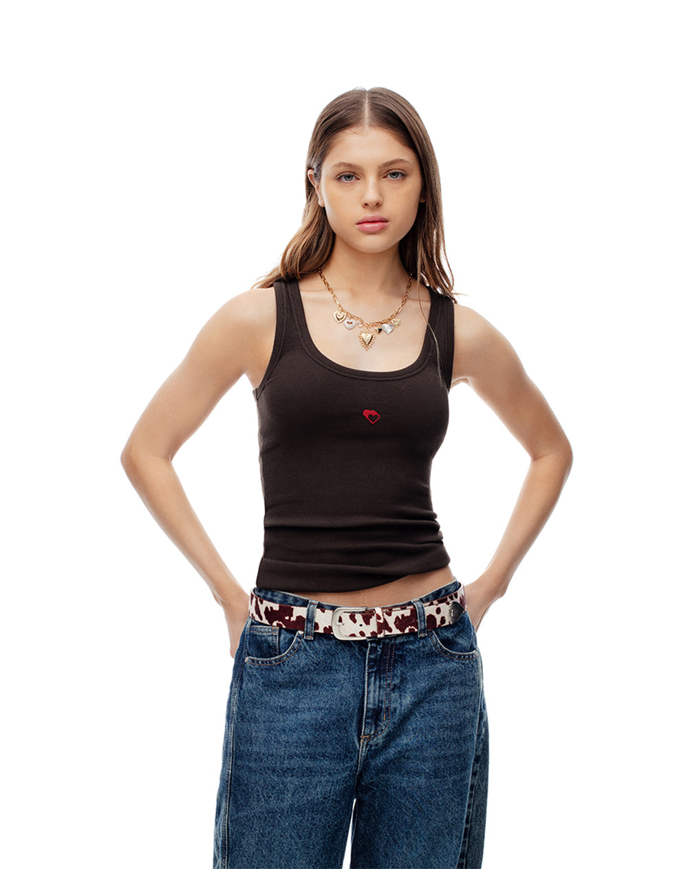 Camiseta esqueleto slim rib algodón chocolate mujer