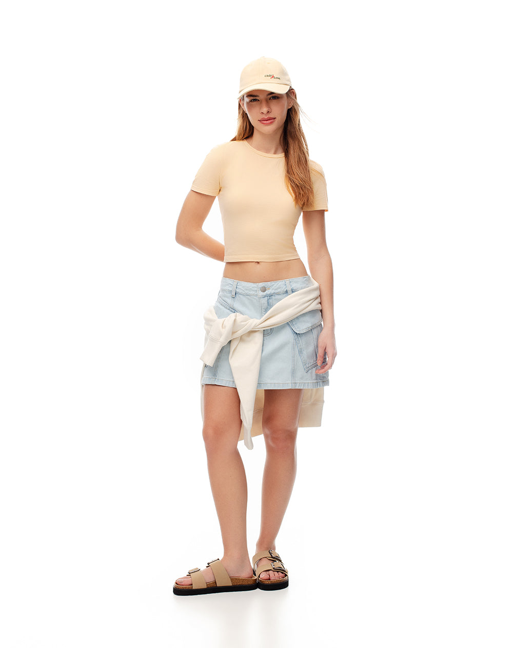 Camiseta crop slim algodón amarilla mujer