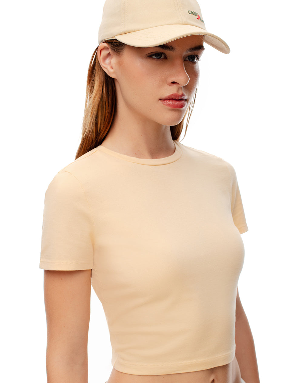 Camiseta crop slim algodón amarilla mujer