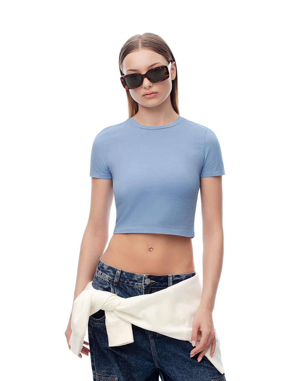 Camiseta crop slim algodón azul mujer