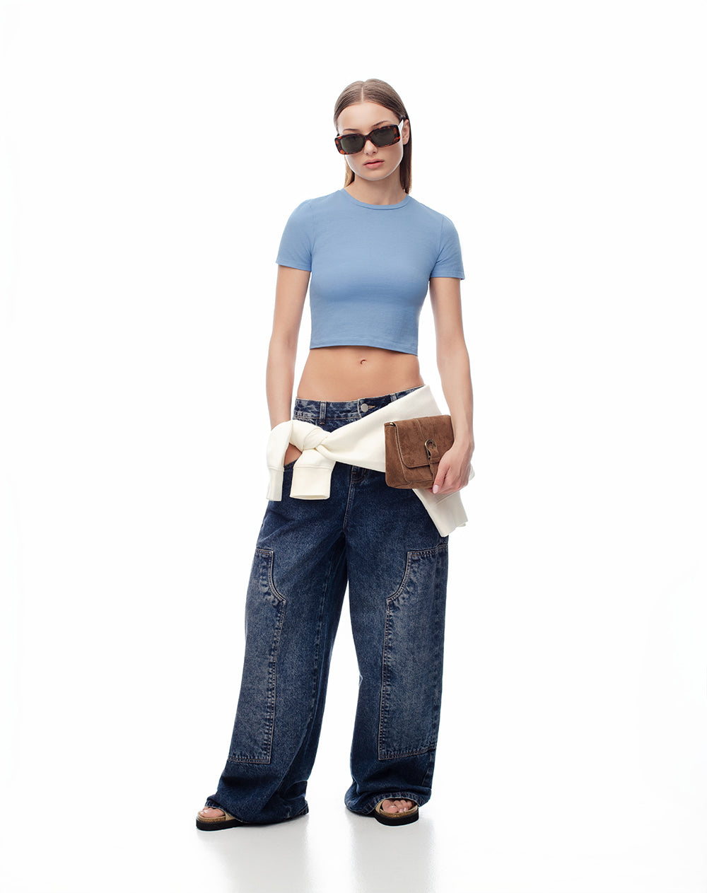 Camiseta crop slim algodón azul mujer