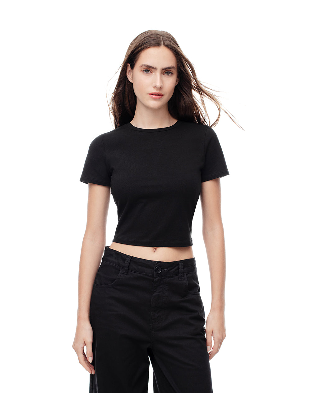 Pack x2 camiseta crop algodón blanco + negro mujer