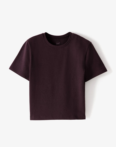 Camiseta crop slim algodón vinotinto mujer