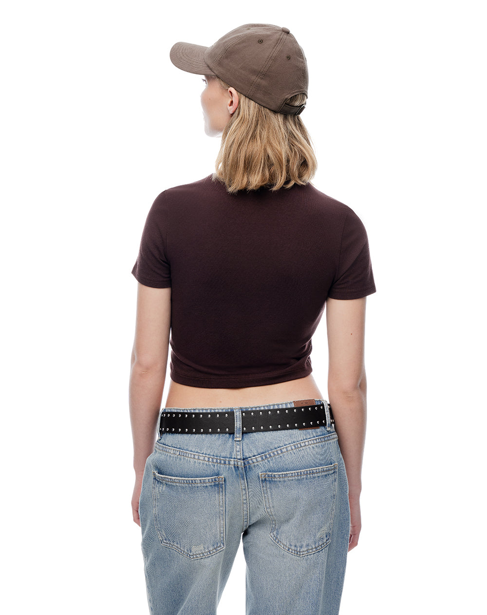 Camiseta crop slim algodón vino tinto mujer