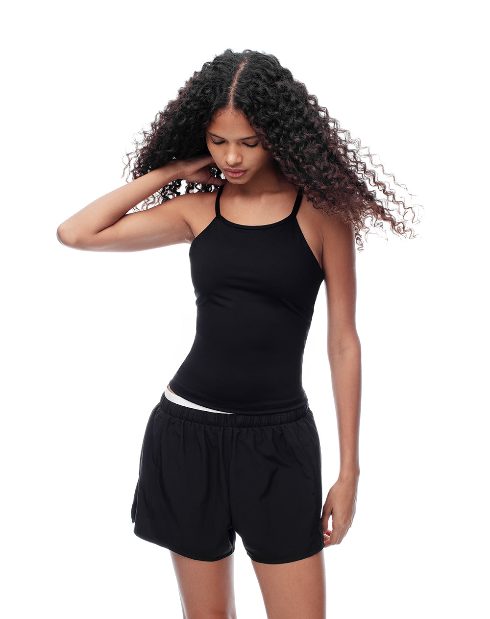 Camiseta slim fit tiras negra