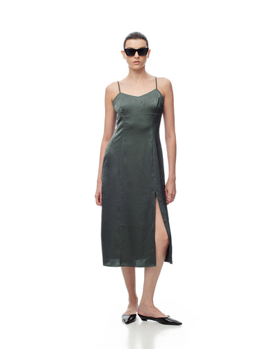Vestido midi satinado verde mujer