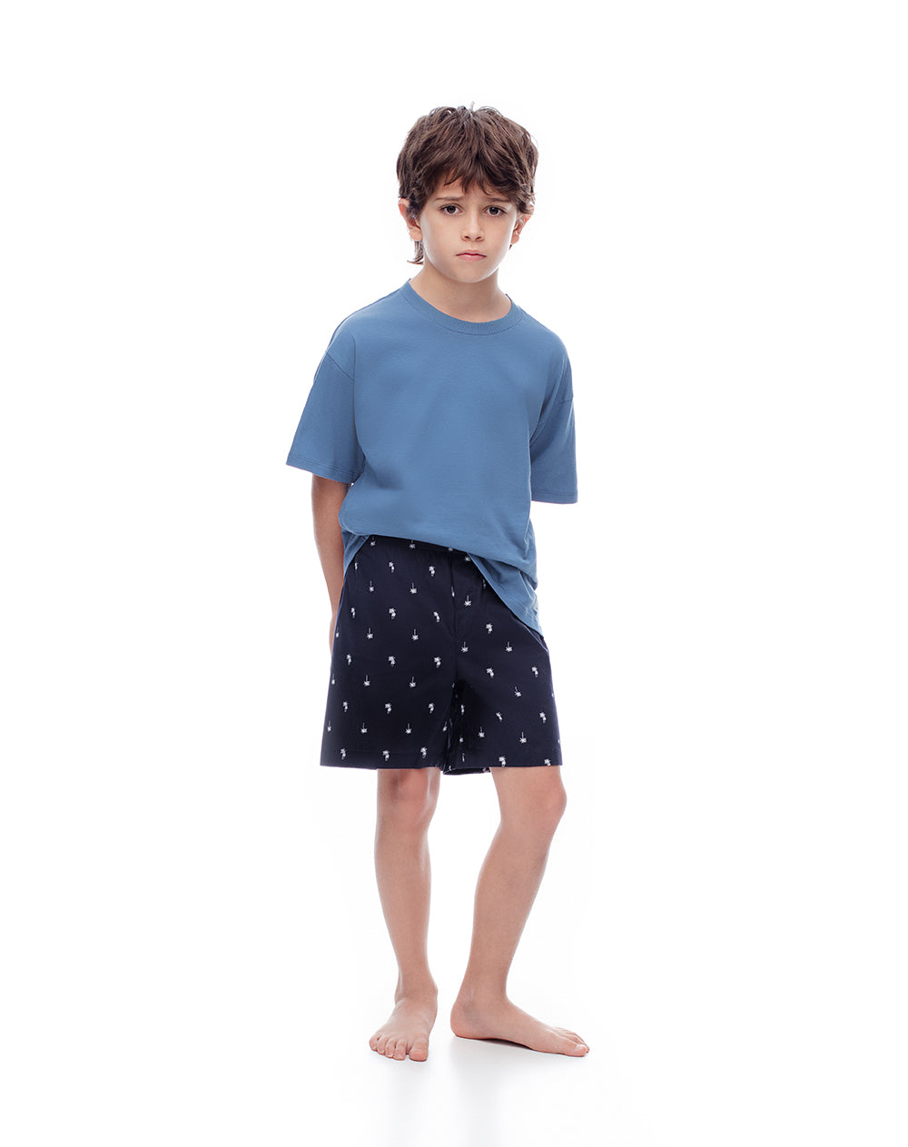 Camiseta + bermuda de pijama niña algodón azul