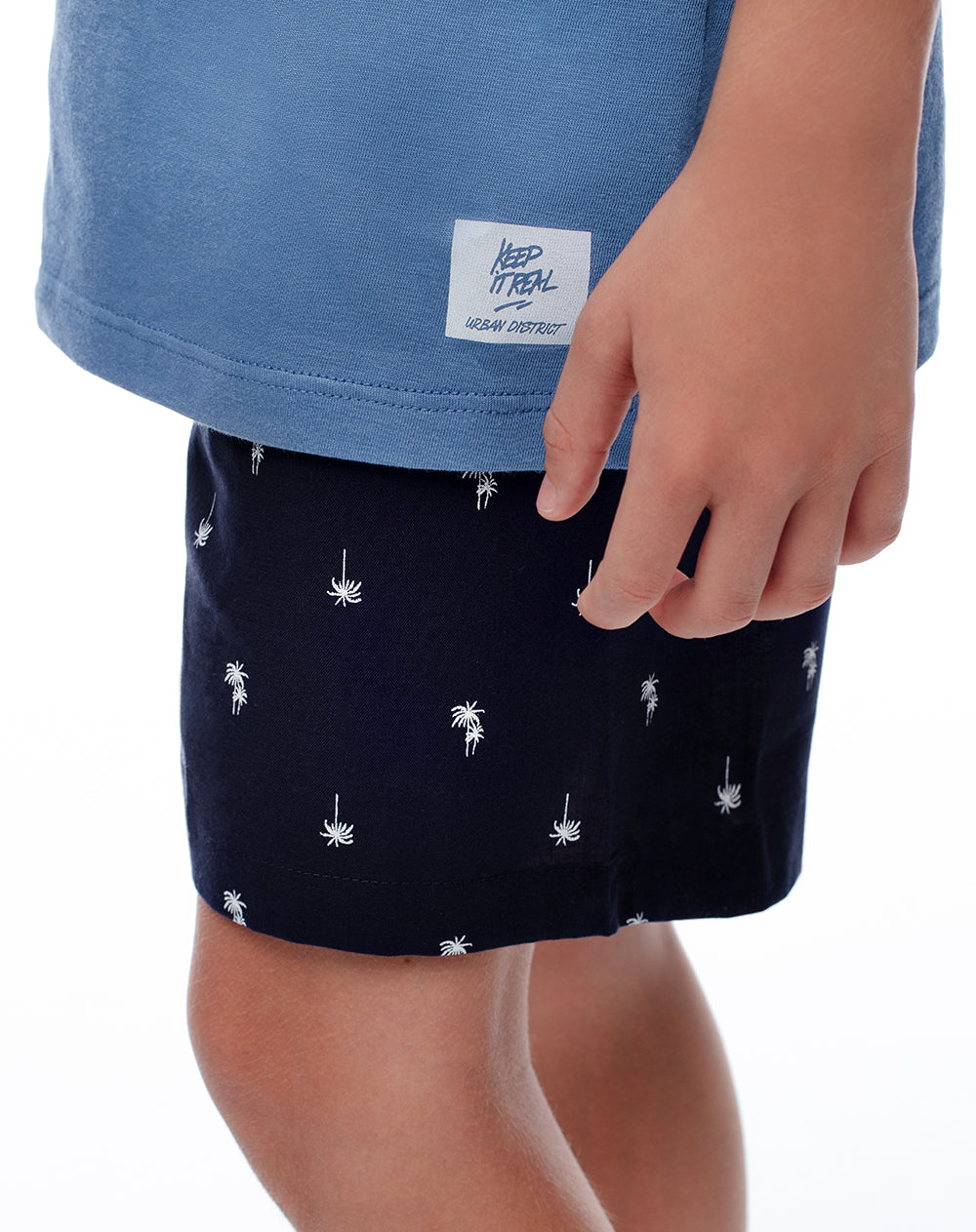 Camiseta + bermuda de pijama niña algodón azul