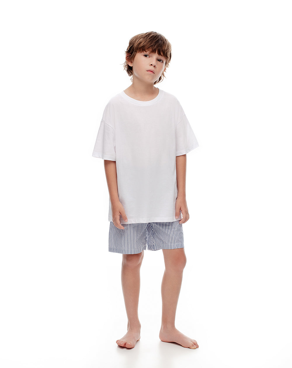 Pijama regular fit manga corta azul con rayas
