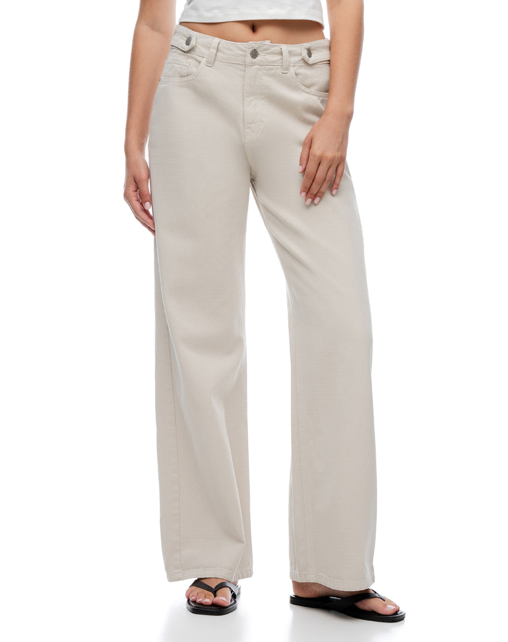 Jean wide leg tiro alto cinco bolsillos arena mujer