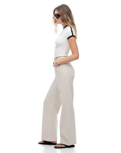 Jean wide leg tiro alto cinco bolsillos arena mujer
