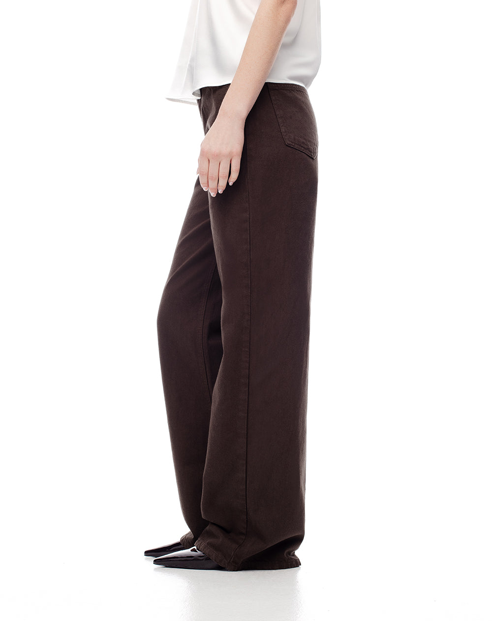 Jean wide leg tiro alto chocolate mujer
