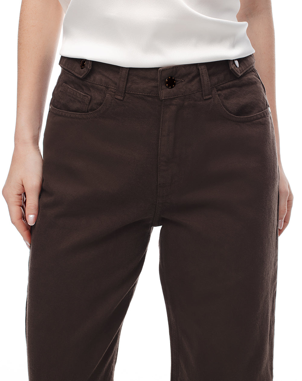 Jean wide leg tiro alto chocolate mujer