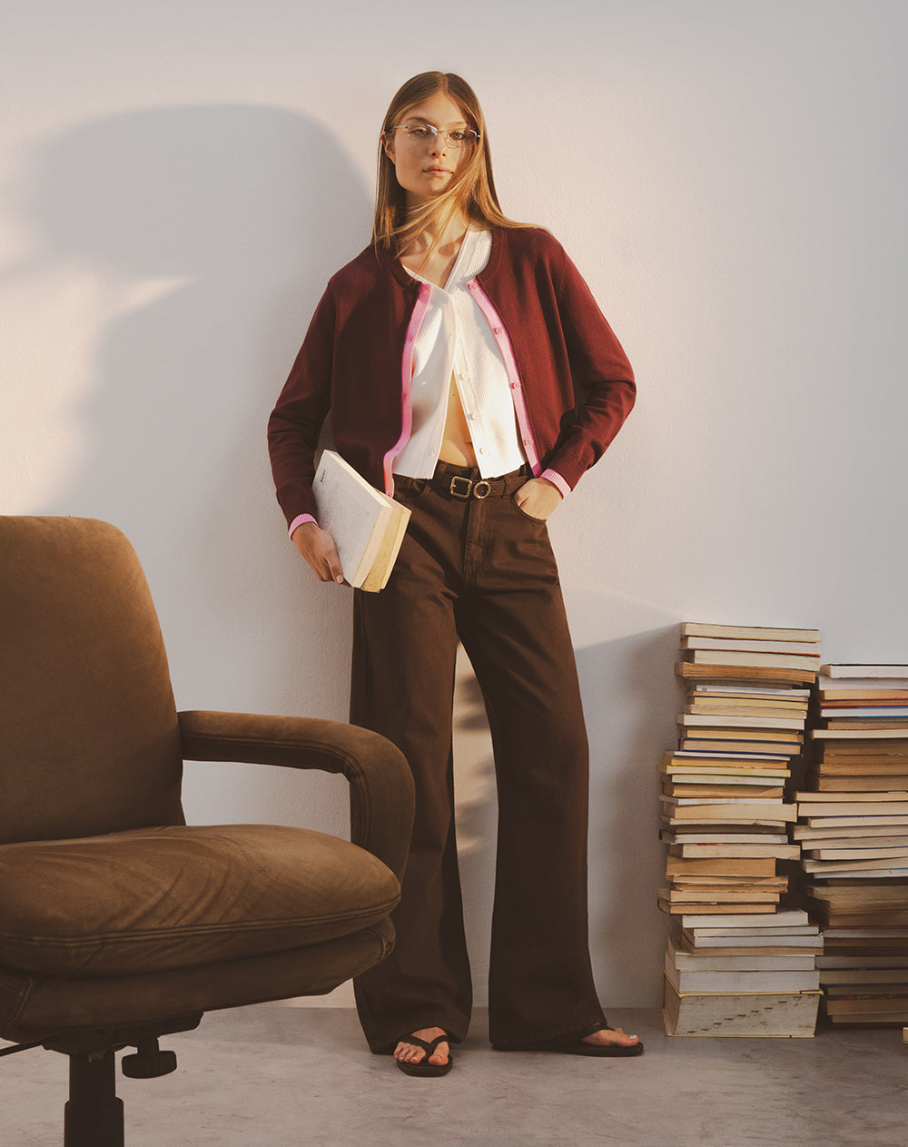 Jean wide leg tiro alto chocolate mujer