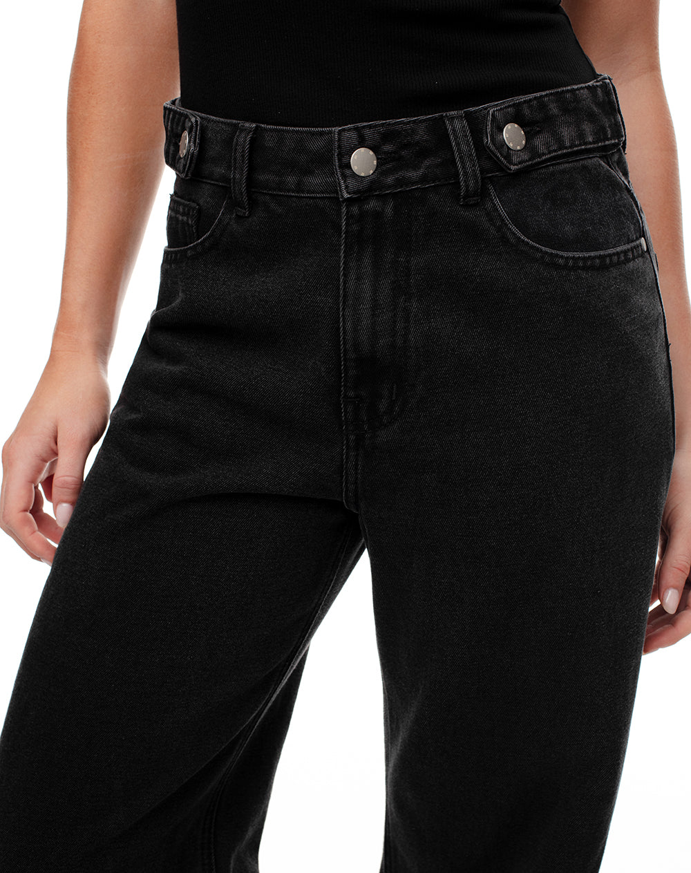 Jean relaxed fit tiro alto denim negro