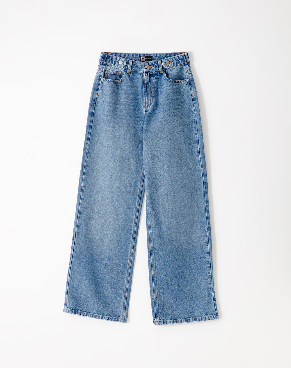 Jean wide leg tiro alto 5 bolsillos indigo medio para mujer