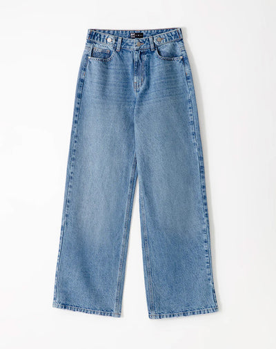 Jean wide leg tiro alto índigo medio mujer