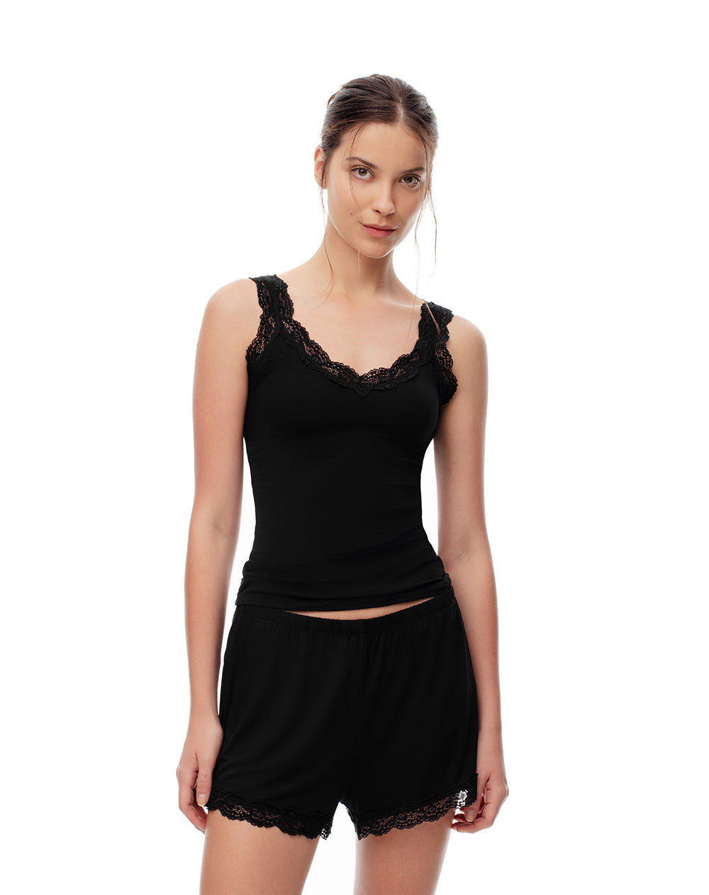 Camiseta manga sisa slim tejido de punto negra mujer