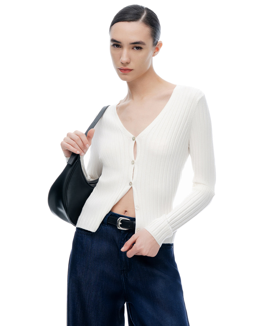 Suéter slim rib blanco mujer