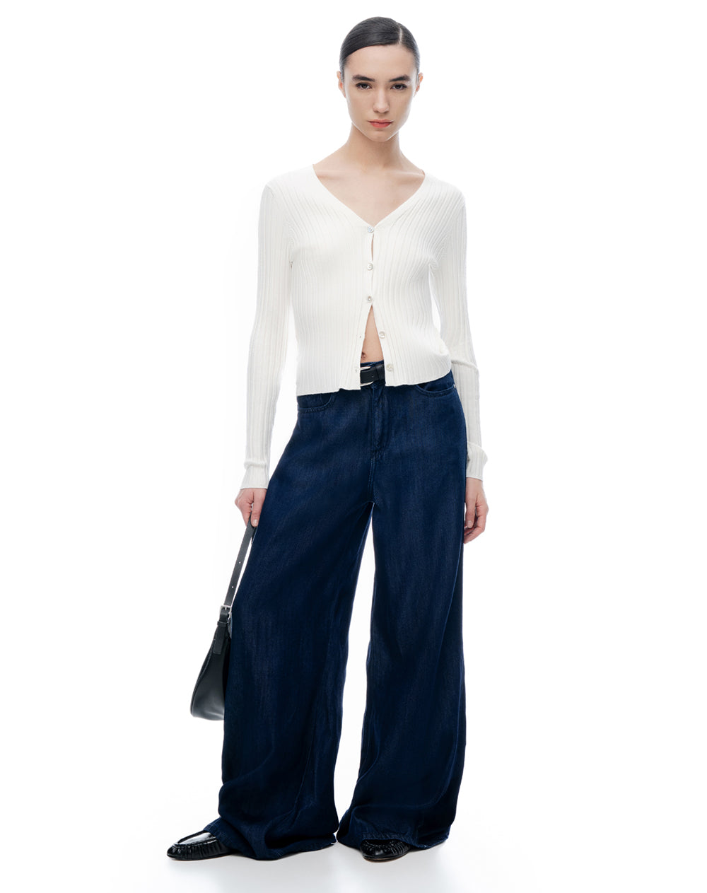 Suéter slim rib blanco mujer