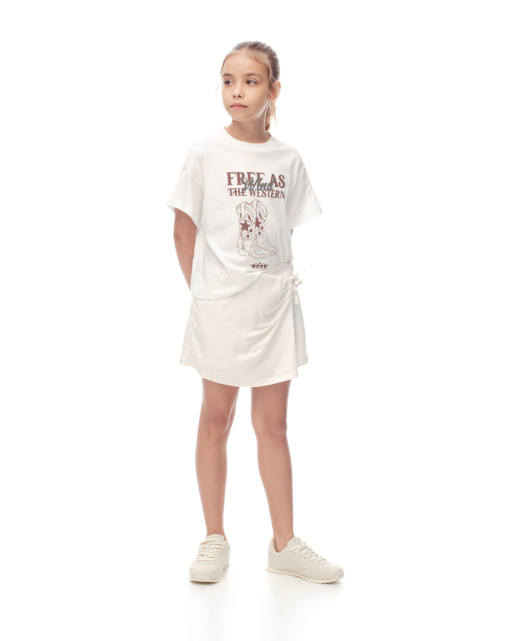 Falda short tiro medio crema niña