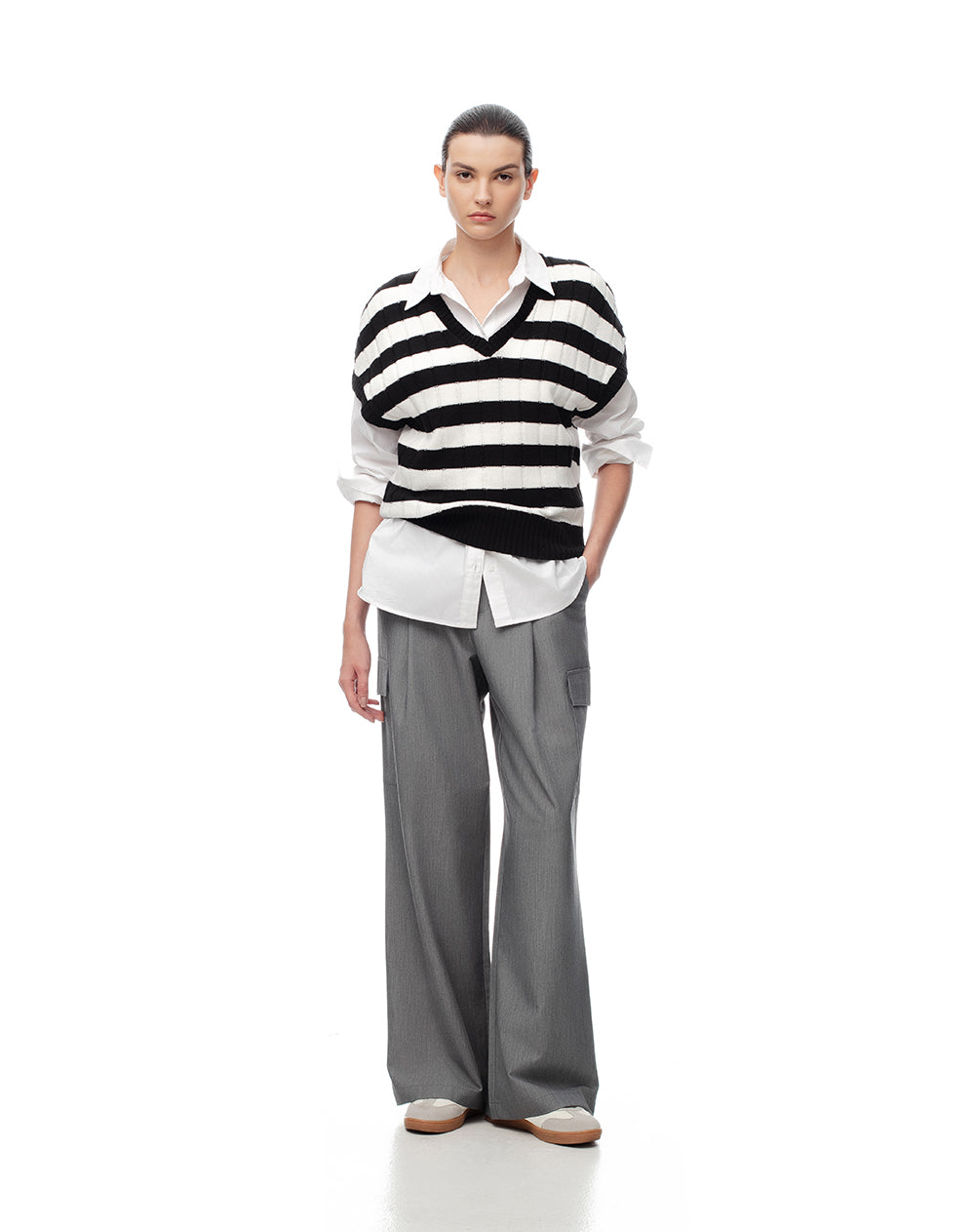 Chaleco relaxed fit sin capucha negro rayas